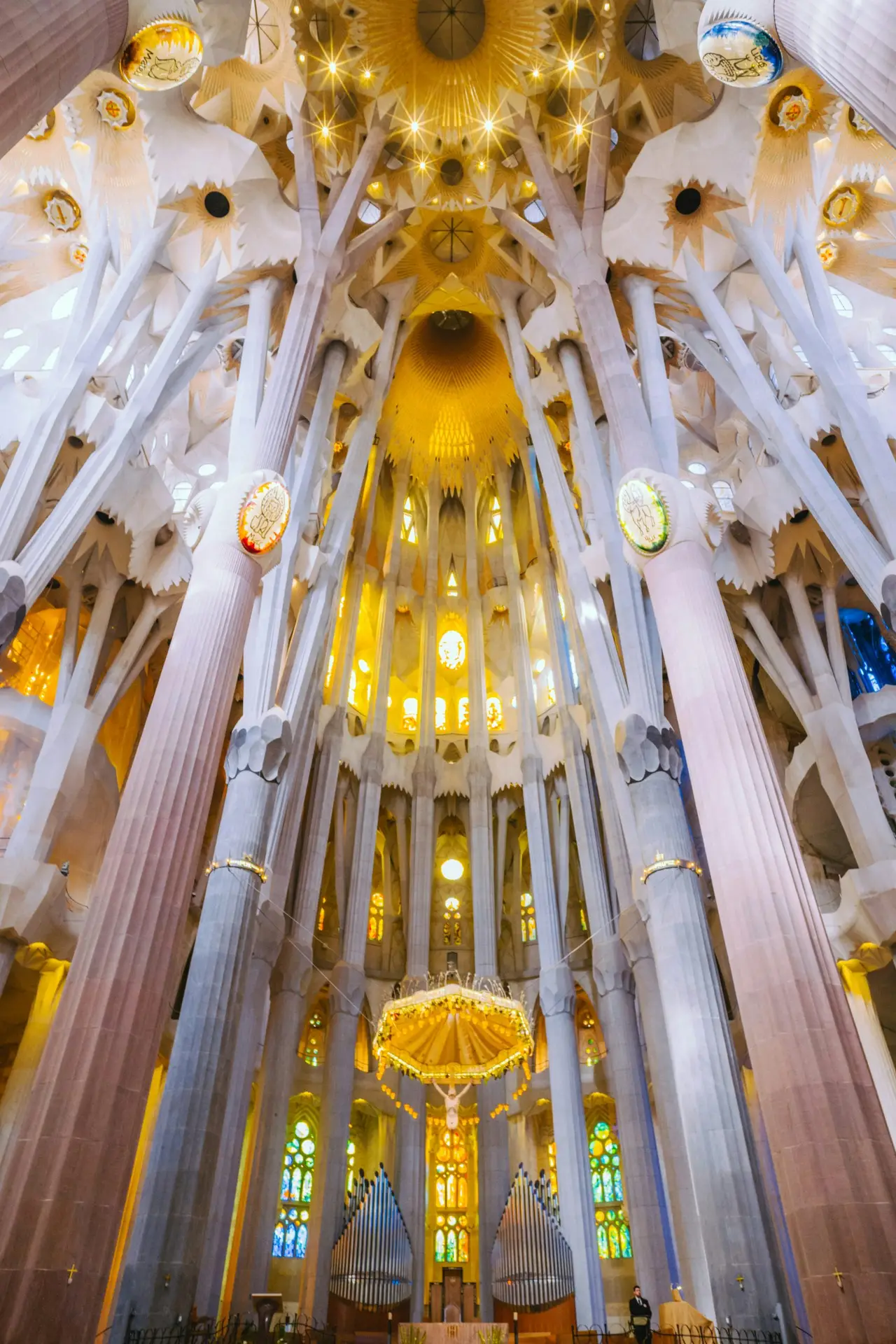  Tree-shaped columns and stained glass inside Sagrada Família in Barcelona, the world's tallest church completed in 2026