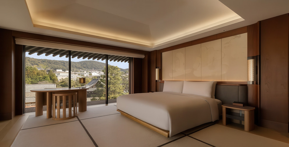 Capella Kyoto Review 2026: Inside Japan's Most Anticipated Luxury Opening 6 Capella Kyoto Premier Temple Room bedroom with view of Higashiyama mountains
