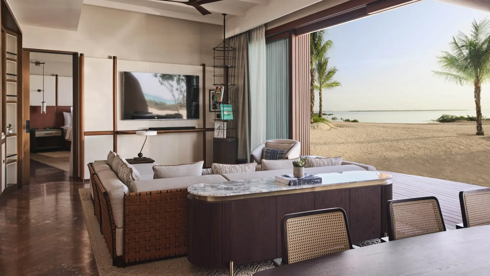 Suite living room at Four Seasons Red Sea with beach view, Shura Island 