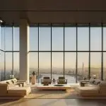 Aman Seoul residence rendering with Han River and Lotte World Tower view, Cheongdam