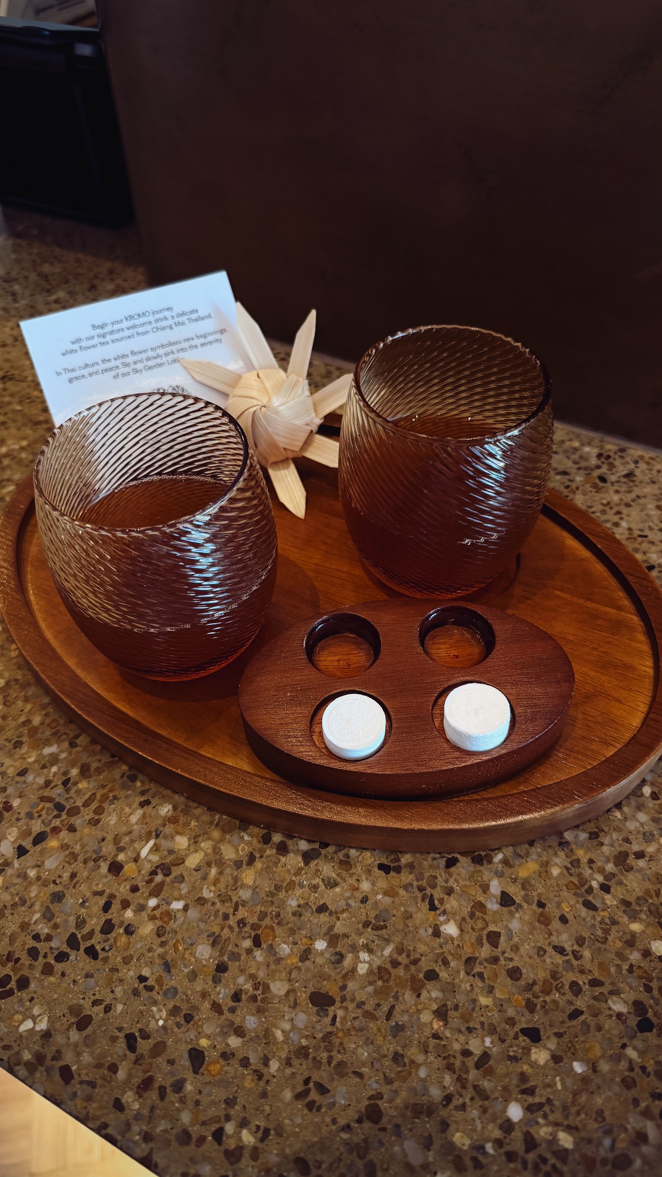 KROMO Bangkok welcome tea in the sky garden lobby